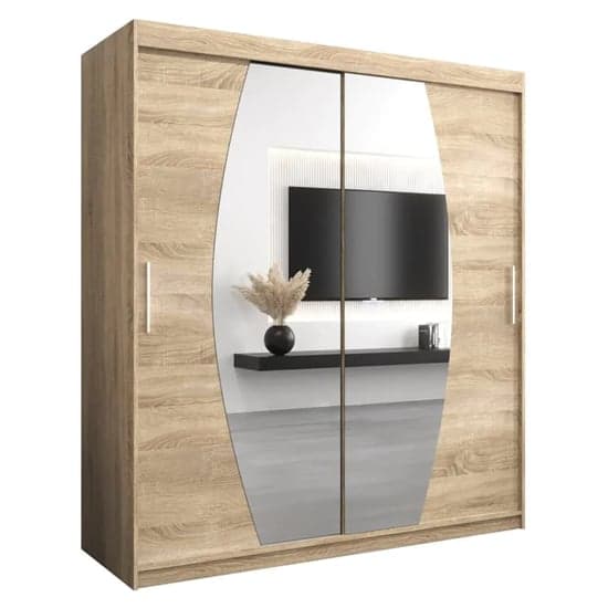 Eden 180cm Sonoma Oak Sliding Mirror Wardrobe with 2 Doors and Ample Storage