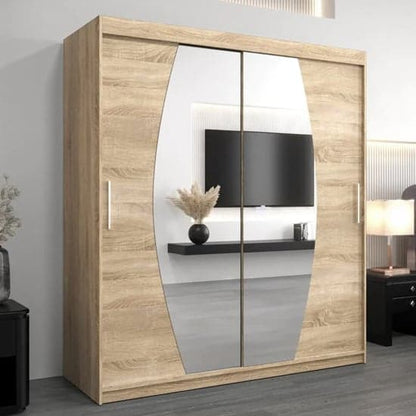 Eden 180cm Sonoma Oak Sliding Mirror Wardrobe with 2 Doors and Ample Storage