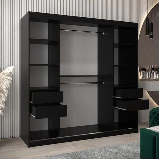 Eden Mirrored Wardrobe Sliding 2 Doors 200cm In Black