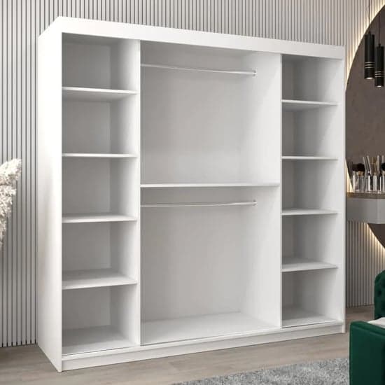 Eden 200cm White Mirrored Wardrobe with 2 Sliding Doors and Storage Shelves