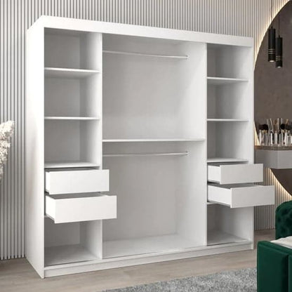 Eden 200cm White Mirrored Wardrobe with 2 Sliding Doors and Storage Shelves