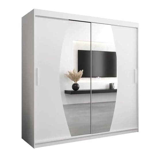 Eden 200cm White Mirrored Wardrobe with 2 Sliding Doors and Storage Shelves