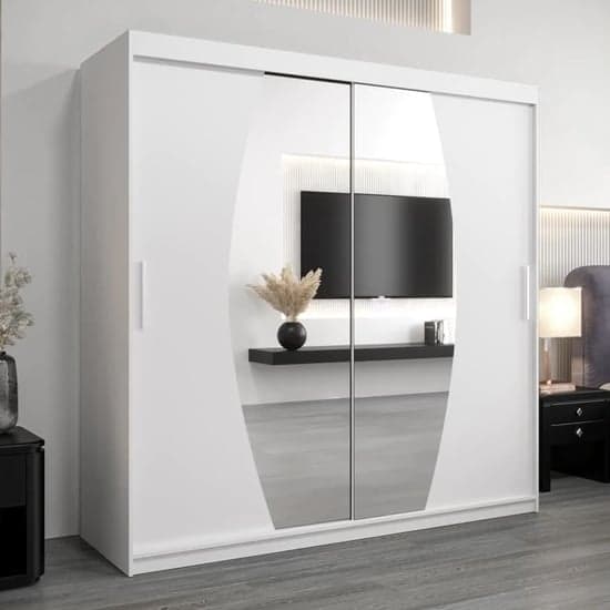 Eden 200cm White Mirrored Wardrobe with 2 Sliding Doors and Storage Shelves