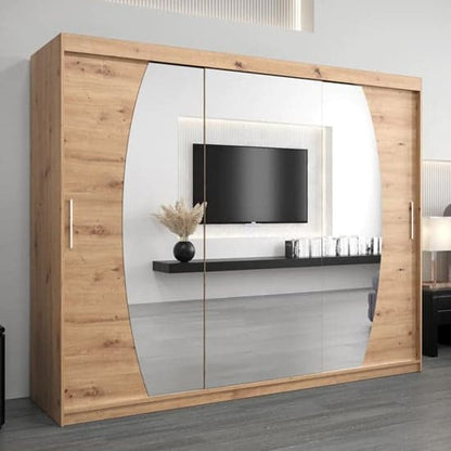 Eden Mirrored Wardrobe Sliding 3 Doors 250cm In Artisan Oak