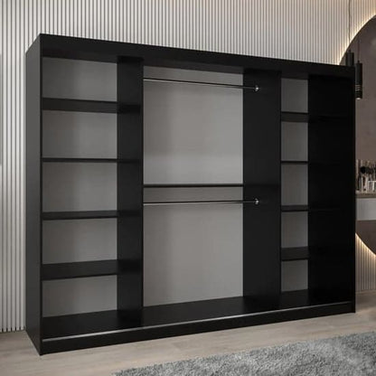 Eden Mirrored Wardrobe Sliding 3 Doors 250cm In Black