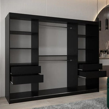 Black Sliding Mirrored Wardrobe with 3 Doors - 250cm Storage Solution