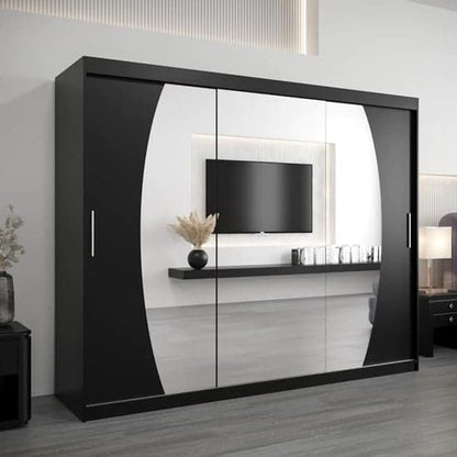 Eden Mirrored Wardrobe Sliding 3 Doors 250cm In Black