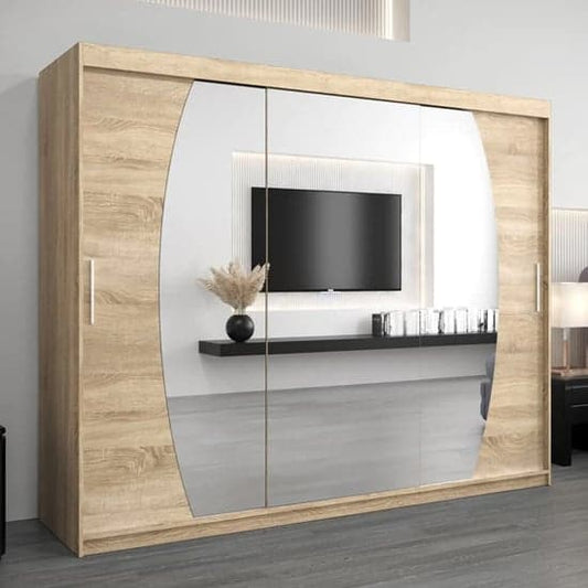 Eden Sliding Wardrobe | Sonoma Oak | Mirror | 3 Doors | 250cm