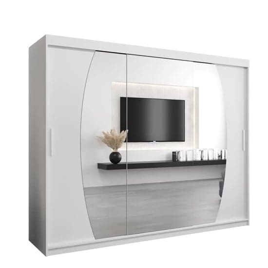 Eden Mirrored Wardrobe Sliding 3 Doors 250cm In White