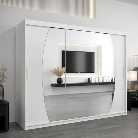 Eden Mirrored Wardrobe Sliding 3 Doors 250cm In White