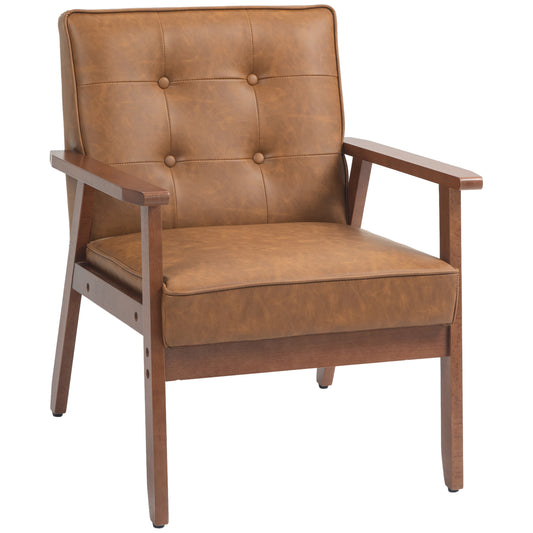 HOMCOM etro-Style Accent Chair, with Faux Leather Seat - Brown