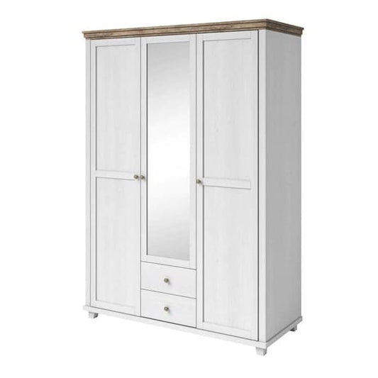 Eilat Mirrored Wardrobe | Hinged | Abisko Ash | Shelves and Drawers | 3 Doors | 154cm