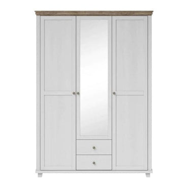 Eilat Mirrored Wardrobe | Hinged | Abisko Ash | Shelves and Drawers | 3 Doors | 154cm