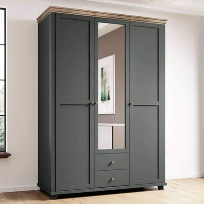 Eilat Mirrored Wardrobe With 3 Doors In Green