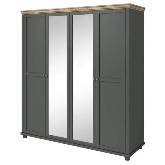 Eilat Mirrored Wardrobe With 4 Doors In Green