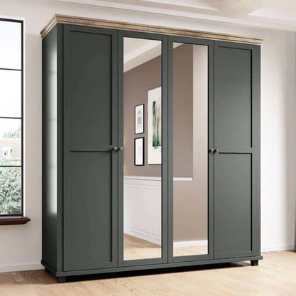 Eilat Mirrored Wardrobe With 4 Doors In Green