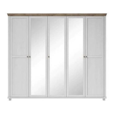 5-Door Mirrored Wardrobe in Abisko Ash Finish | Hinged | Abisko Ash | Mirror and Shelves | 5 Doors | 246cm