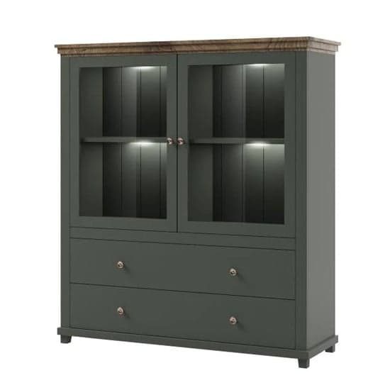 Eilat Wooden Display Cabinet 2 Doors In Green With LED