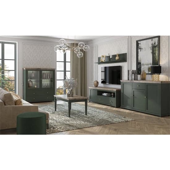 Eilat Wooden Display Cabinet 2 Doors In Green With LED