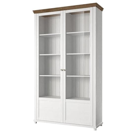 Eilat Wooden Display Cabinet Tall 2 Doors In Abisko Ash With LED