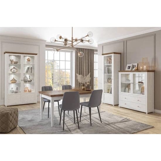 Eilat Wooden Display Cabinet Tall 2 Doors In Abisko Ash With LED