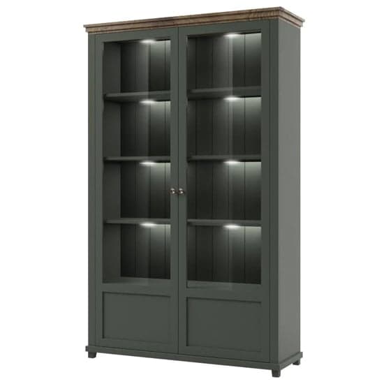 Eilat Wooden Display Cabinet Tall 2 Doors In Green With LED