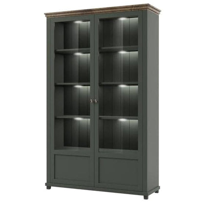 Eilat Wooden Display Cabinet Tall 2 Doors In Green With LED