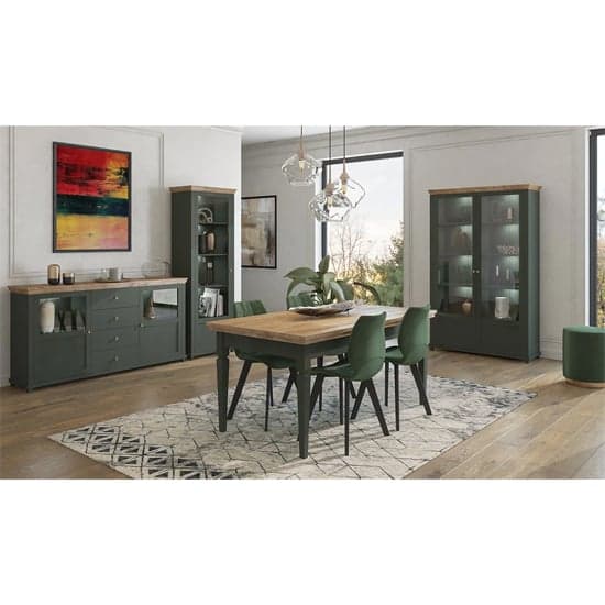 Eilat Wooden Display Cabinet Tall 2 Doors In Green With LED