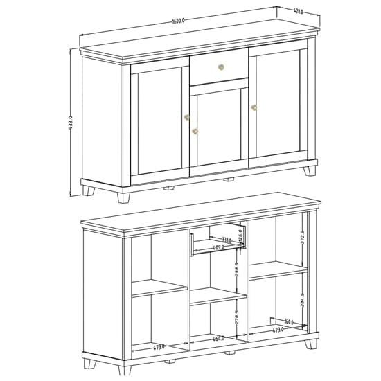 Eilat Wooden Sideboard With 3 Doors 1 Drawer In Green