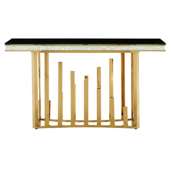 Elizak Black Glass Top Console Table With Gold Metal Frame