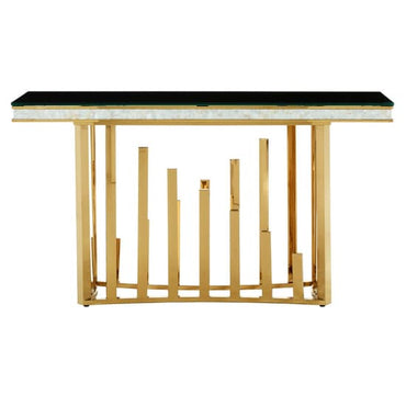 Elizak Black Glass Top Console Table With Gold Metal Frame