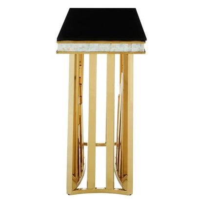 Elizak Black Glass Top Console Table With Gold Metal Frame