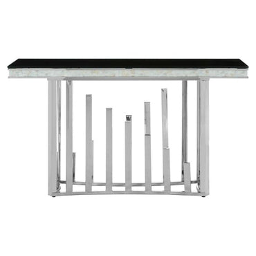 Elizak Black Glass Top Console Table With Silver Metal Frame