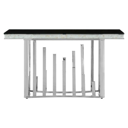 Elizak Black Glass Top Console Table With Silver Metal Frame