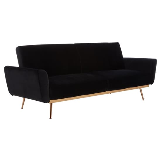 Eltanin Fabric Upholstered 3 Seater Velvet Sofabed With Gold Legs In Black