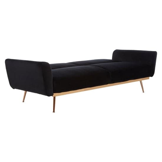 Eltanin Fabric Upholstered 3 Seater Velvet Sofabed With Gold Legs In Black