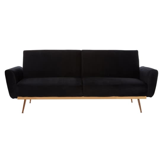 Eltanin Fabric Upholstered 3 Seater Velvet Sofabed With Gold Legs In Black