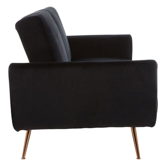 Eltanin Fabric Upholstered 3 Seater Velvet Sofabed With Gold Legs In Black