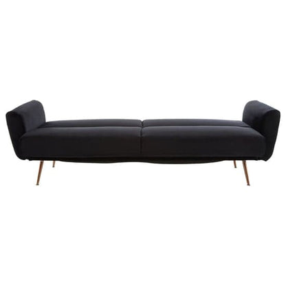 Eltanin Fabric Upholstered 3 Seater Velvet Sofabed With Gold Legs In Black