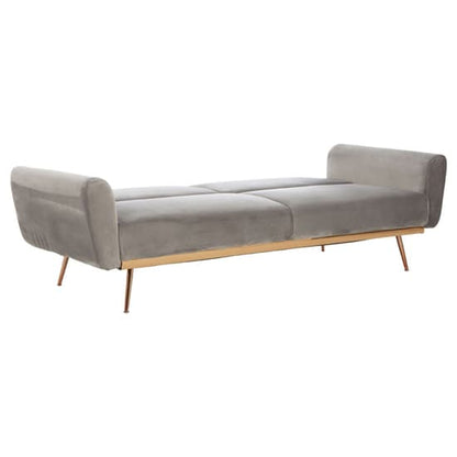 Eltanin Fabric Upholstered 3 Seater Velvet Sofabed With Gold Legs In Grey