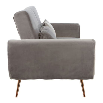 Eltanin Fabric Upholstered 3 Seater Velvet Sofabed With Gold Legs In Grey