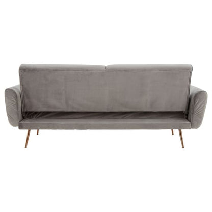 Eltanin Fabric Upholstered 3 Seater Velvet Sofabed With Gold Legs In Grey