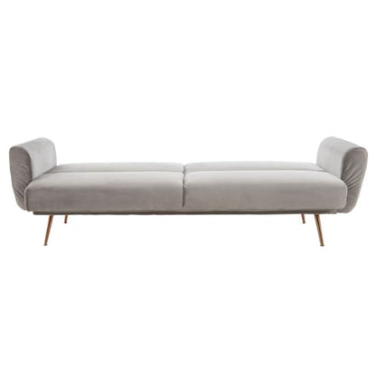 Eltanin Fabric Upholstered 3 Seater Velvet Sofabed With Gold Legs In Grey