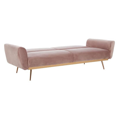 Eltanin Fabric Upholstered 3 Seater Velvet Sofabed With Gold Legs In Pink