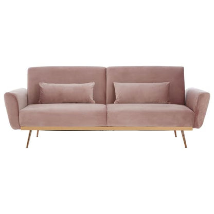 Eltanin Fabric Upholstered 3 Seater Velvet Sofabed With Gold Legs In Pink