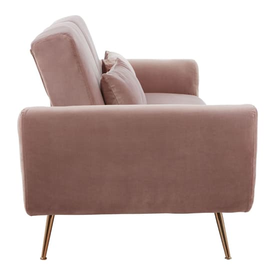 Eltanin Fabric Upholstered 3 Seater Velvet Sofabed With Gold Legs In Pink