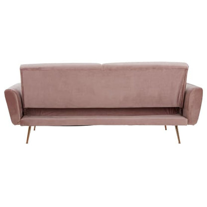 Eltanin Fabric Upholstered 3 Seater Velvet Sofabed With Gold Legs In Pink