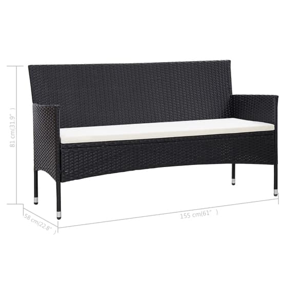 Emery Poly Rattan 3 Seater Garden Sofa With Cushions In Black