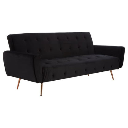 Emiw Fabric Upholstered Velvet 3 Seater Sofabed With Gold Legs In Black