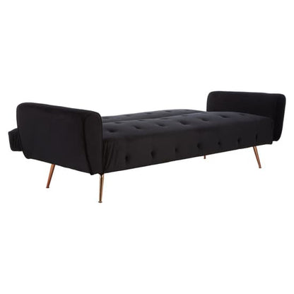 Emiw Fabric Upholstered Velvet 3 Seater Sofabed With Gold Legs In Black